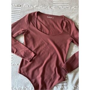 Burgundy Square Neck Abercrombie Soft A&F Collection Long Sleeve Bodysuit